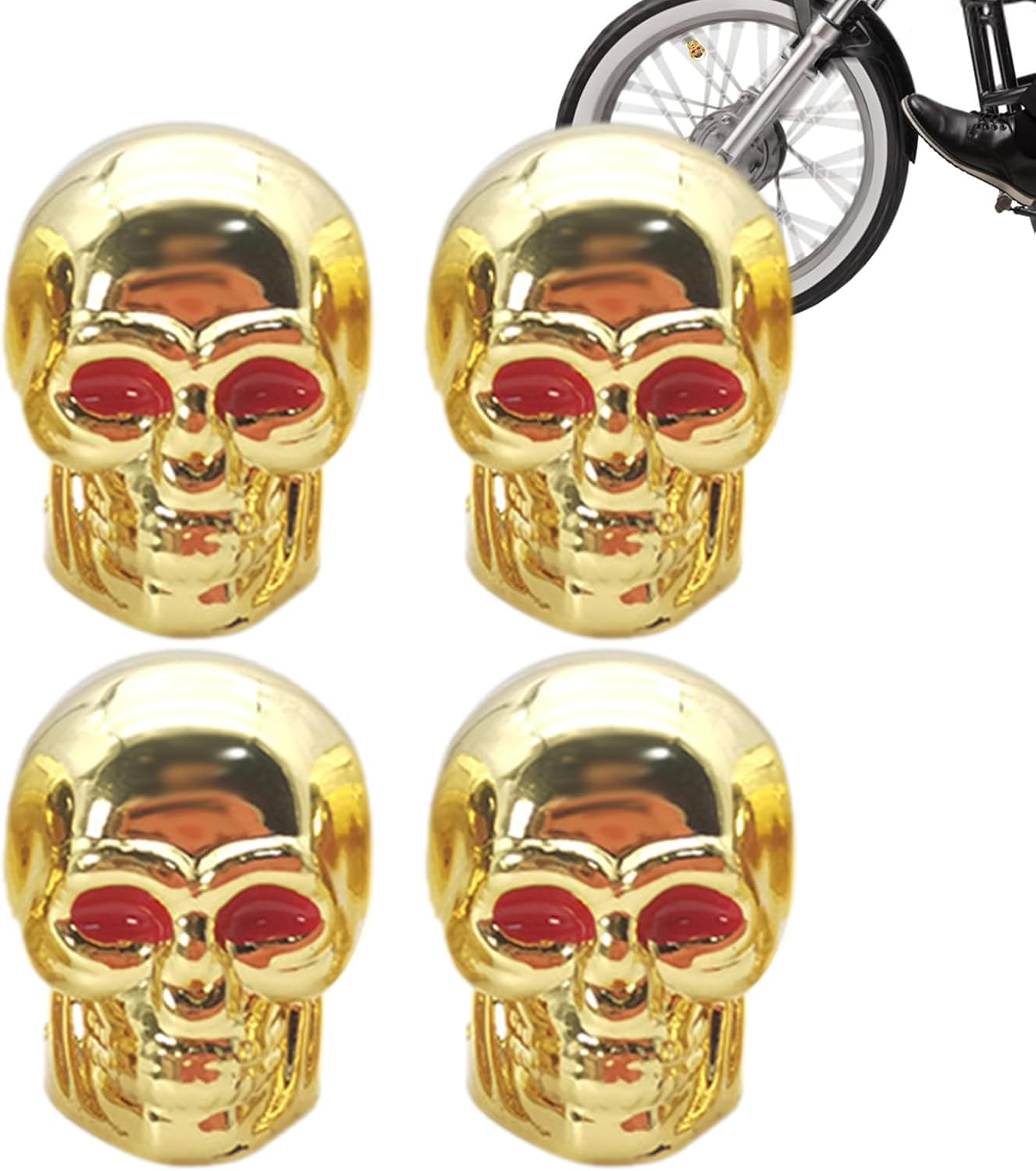 4Pcs Skull Valve Stem Caps &ndash; Uniiversal Tyre Valve Air Caps Cool Skull Design, Copper Core Valve Covers for Rims, Car Styling for Car, SUV, Truck, Bike, Engine