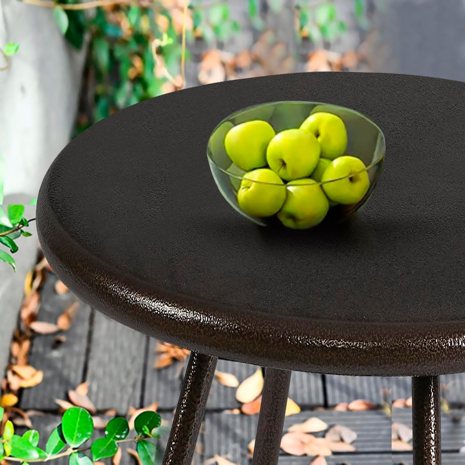 YIYAN Patio Small Side Table Waterproof round Metal Steel Weather Resistant Portable Outdoor and Indoor End Table for Garden Balcony Yard(Brown) image number 4