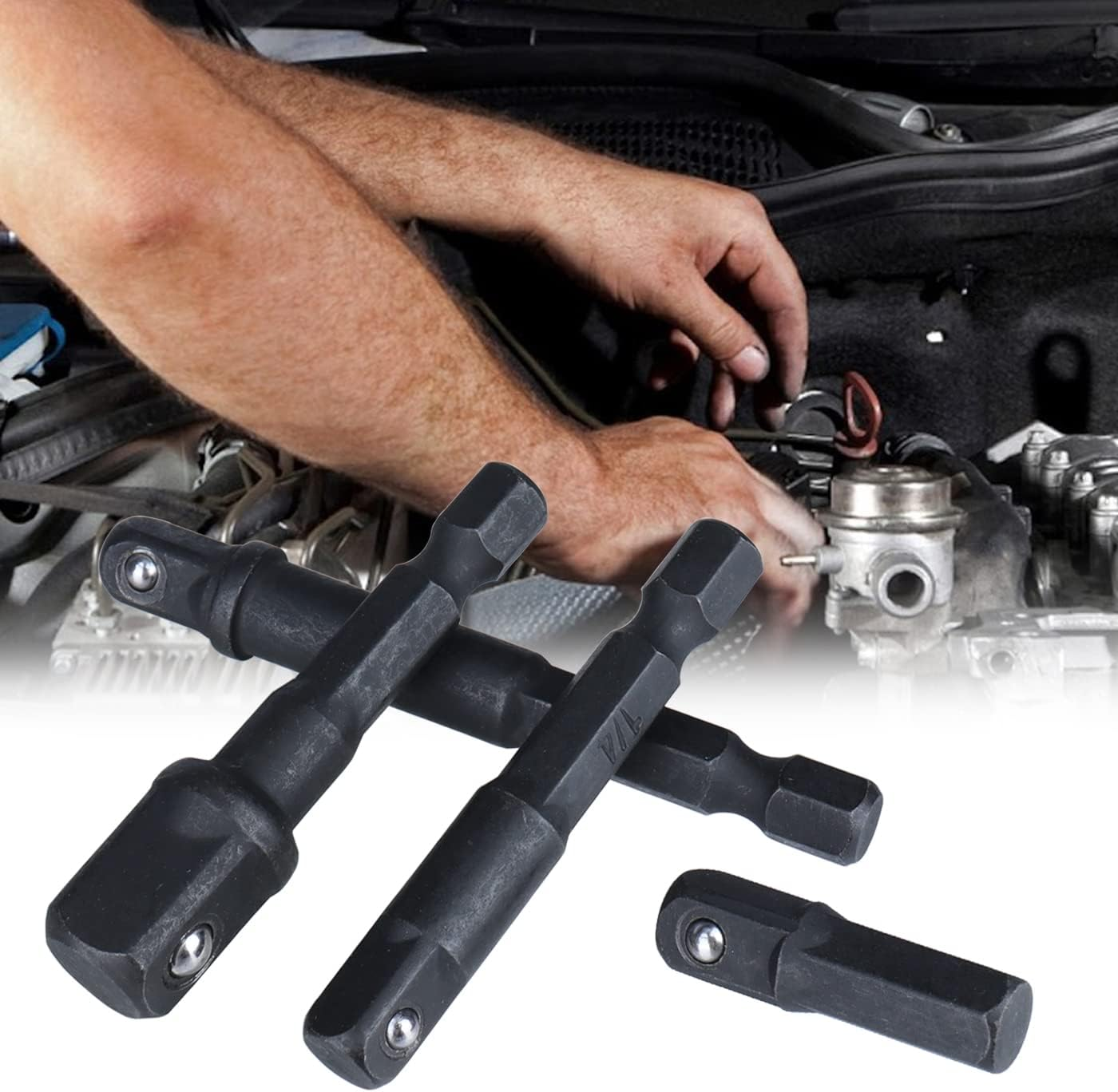 Bestgle 8 Pcs Impact Socket Adapter, 1/4 Inch Hex Shank Square Nut Driver Adaptor Power Drill Extension Bits Square Driver Drill Bit to Drive 1/4" 3/8" 1/2" Adapters Power Hand Tools Accessory image number 6