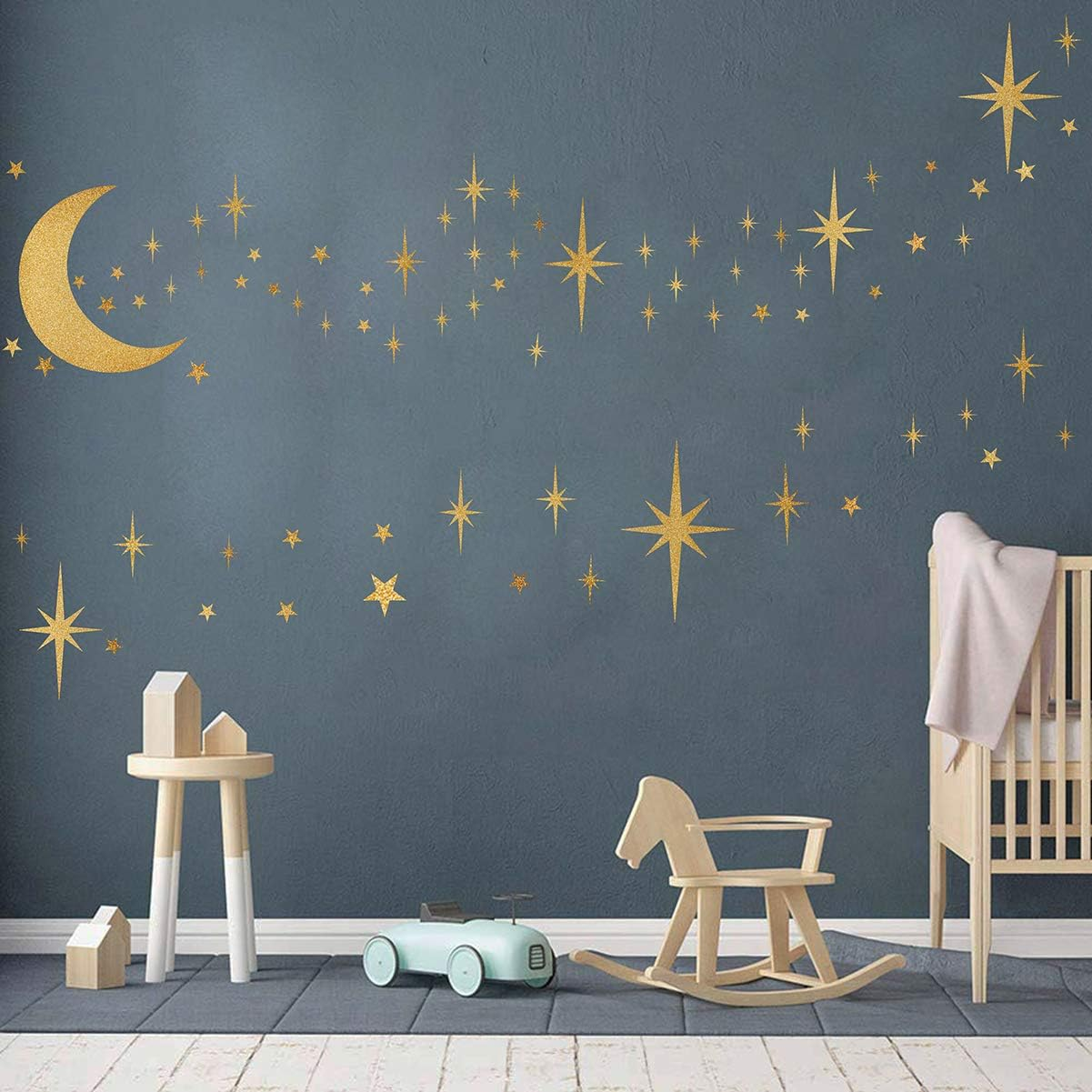 Easma Retro Starburst Wall Decals - Atomic Star Stickers for Girls Room - Peel and Stick Moon Decals