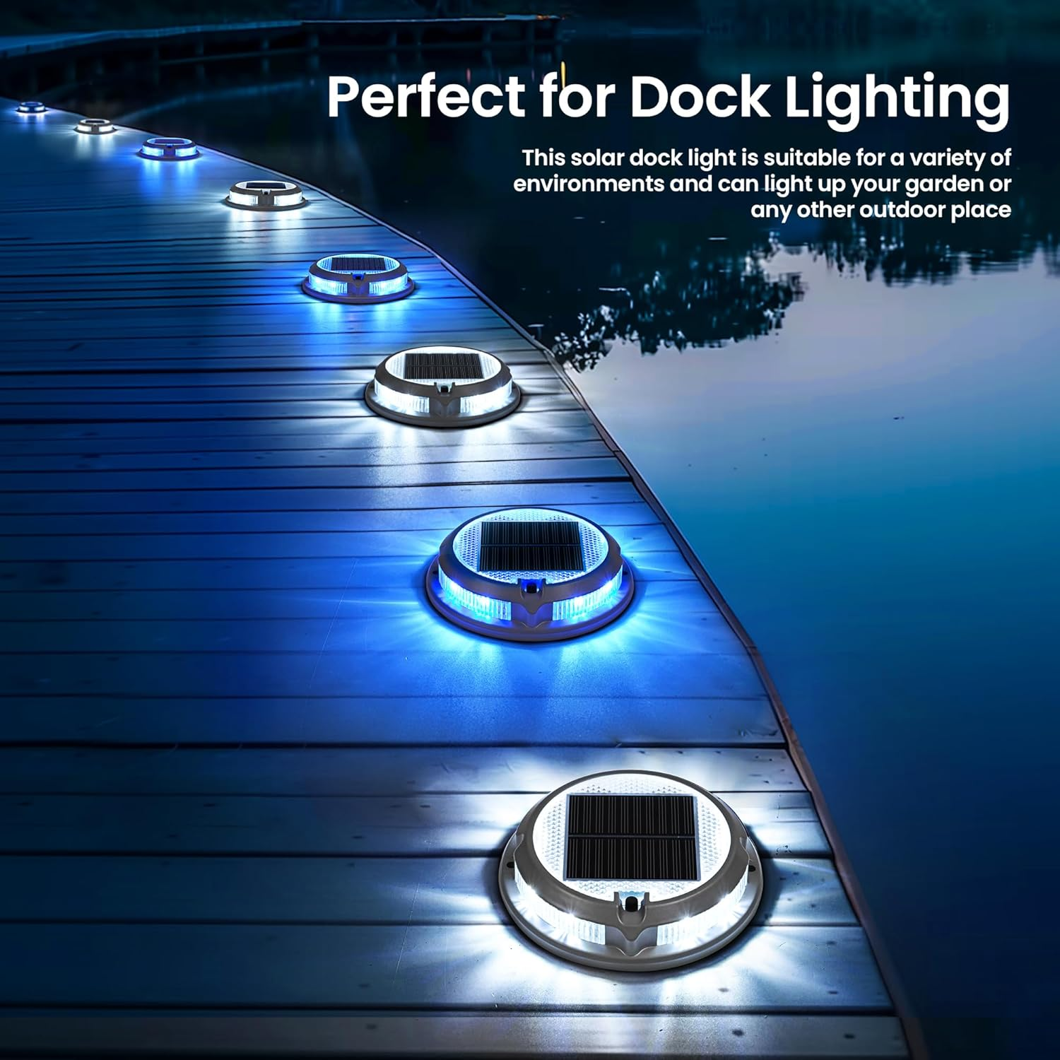 Solar Deck Lights Driveway Dock Lights, Outdoor LED Color Changing Lights Driveway Markers 8 Pack, Solar Pathway Light Outdoor for Sidewalk Stair Garden Yard image number 2