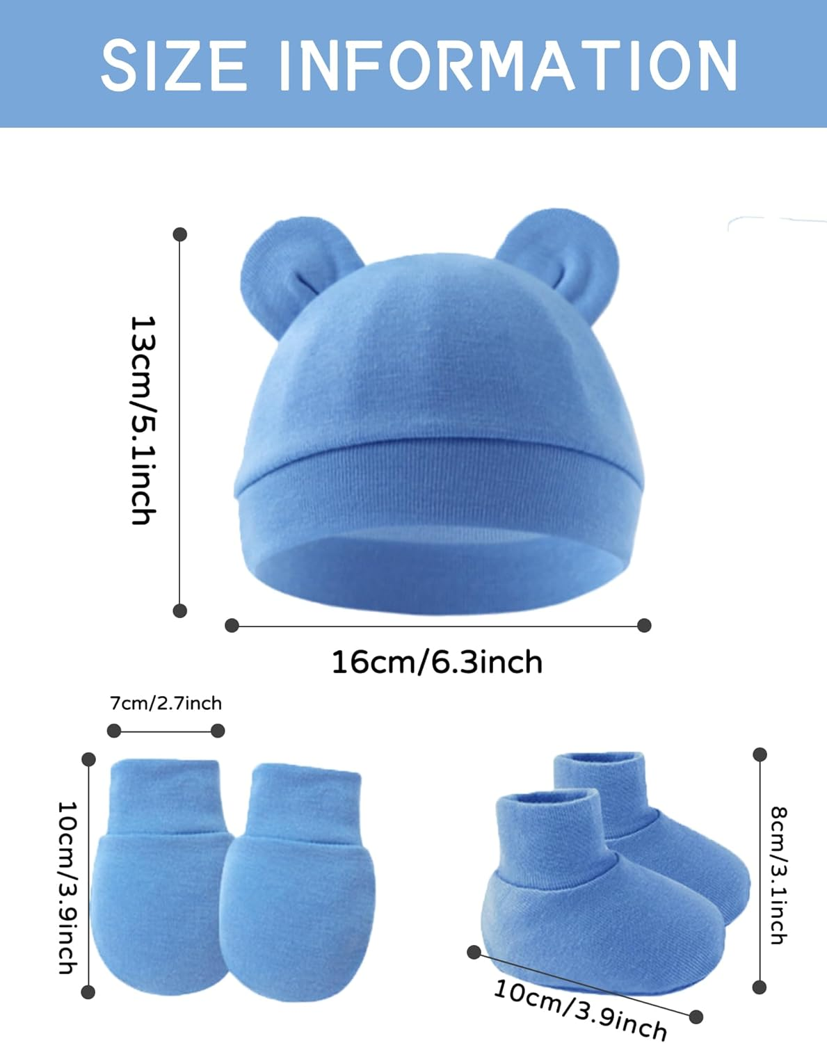 SEAUR Baby Cotton Hat, Mittens, Caps and Socks Set - Newborn Infant Hospital Hats and Mitten Set - Cute Beanie image number 5