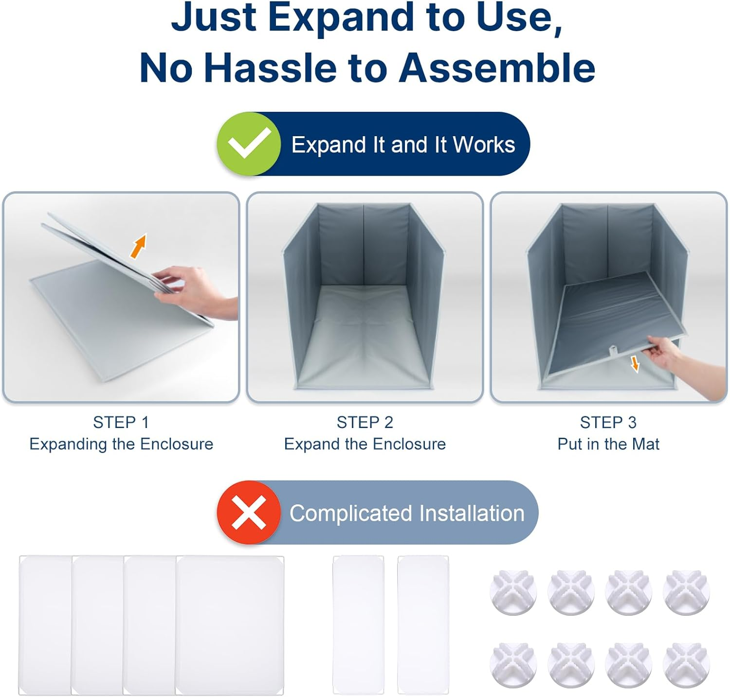 24" L &times; 17" W &times; 16" H Foldable Cat Litter Box Enclosure, All-In-One Litter Box Splash Guard for Large Litter Pan, High Sided Litter Box Shield with Removable Mat, Easy to Clean, No Mess, Odorless image number 6