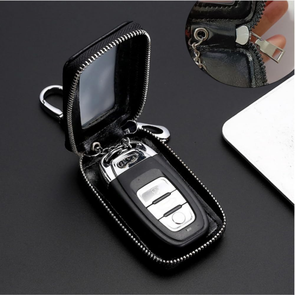 Fabselection Car Key Case Holder Leather Pouch Zipper Purse Car Key Holder（Black）
