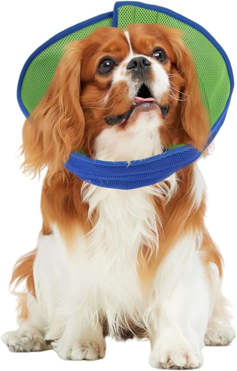 Luojinluoda Dog Cone, Agemin Recovery Collar Cone Adjustable Size, for Dog Wound Protection and Post-Surgery Care, Soft Fabric Anti-Licking Collar (Blue, M(Neck:11.8-13.8In)) image number 3