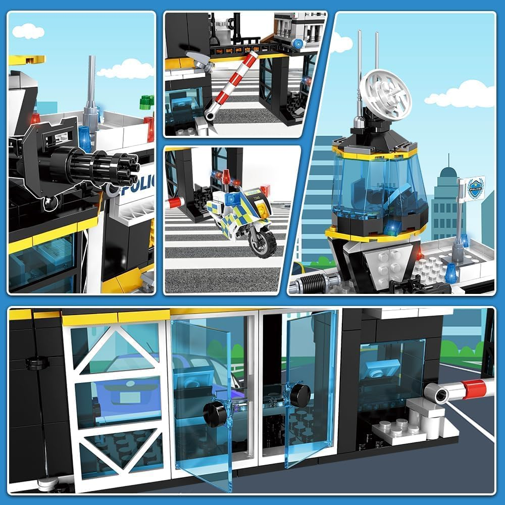 City Police Station Building Blocks Set, Police City Building Toys with Helicopter, Motorcycle, Police Cars, STEM Toys for Kids Age 6+, 1261 Pieces