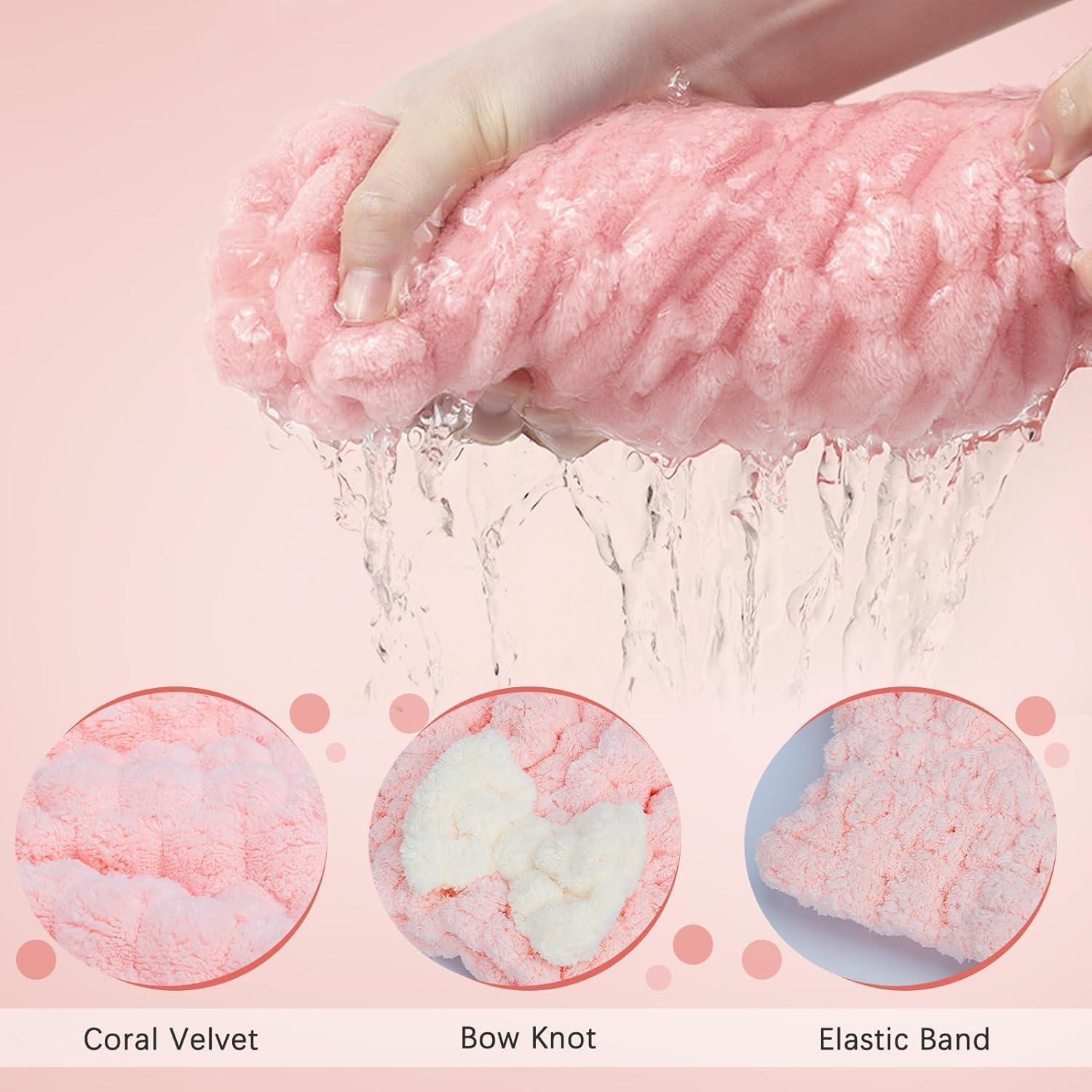 Zhangjunfle Microfibre Hair Drying Turban Towel Cap, 2 Pack Absorbent Hair Wrap with Bow-Knot,Elastic Microfiber Drying Hair Caps,Absorbent Hair Drying Cap Turban Towel image number 5