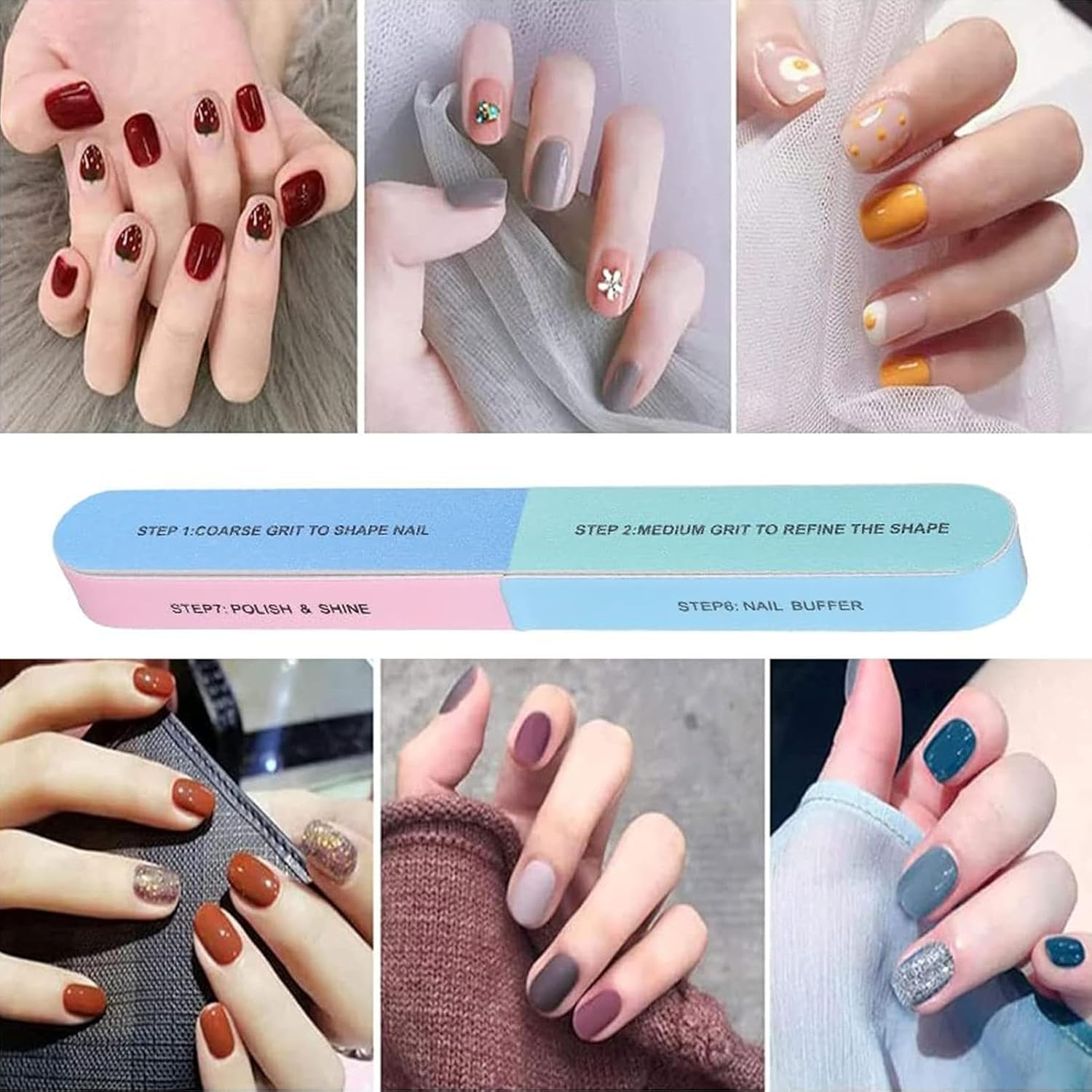 7 Way Nail Buffer Block,6 PCS Nail Buffer，Professional Nail File and Polisher for Natural & Acrylic Nails, All-In-One Nail Care Supplies with 7 in 1 Smoothing & Shining Grit image number 4