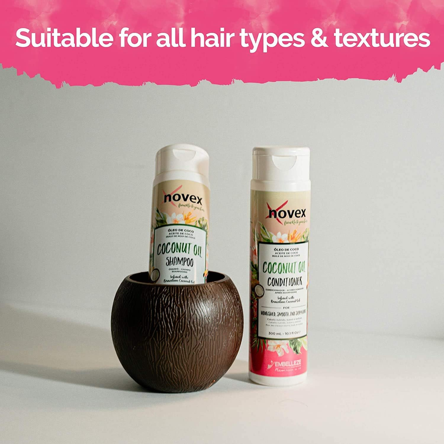 NOVEX Coconut Oil Shampoo, Nourishment and Silkiness, Intense Frizz Control, Revitalizes the Hair Fiber, 10.1 Fo Bottle image number 1