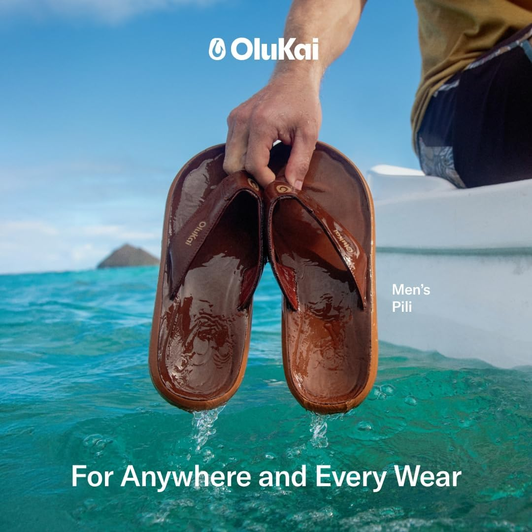 OLUKAI Pili Men'S Leather Sandals, Sleek & Versatile Design, Comfortable & Waterproof Straps, Arch Support & Everyday Wear image number 4