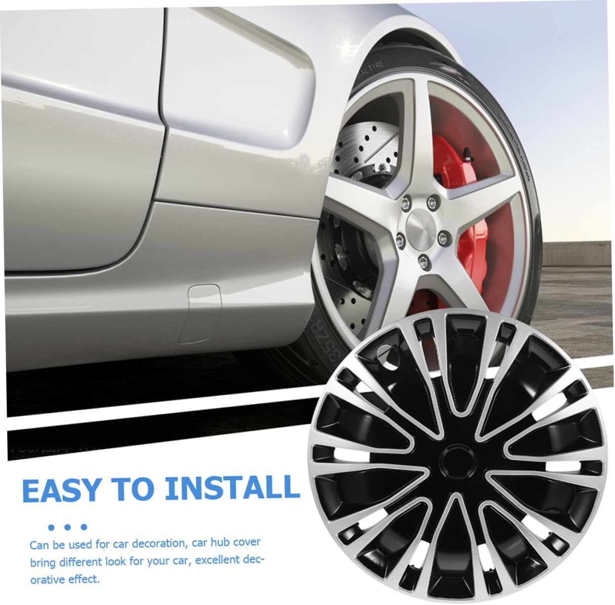 GETAJGHSD 16-Inch Automotive Wheel Hub Cover Rim Cap Silver Black Universal Decorative Hubcaps for Cars Vehicle Wheel Rim Covers image number 6