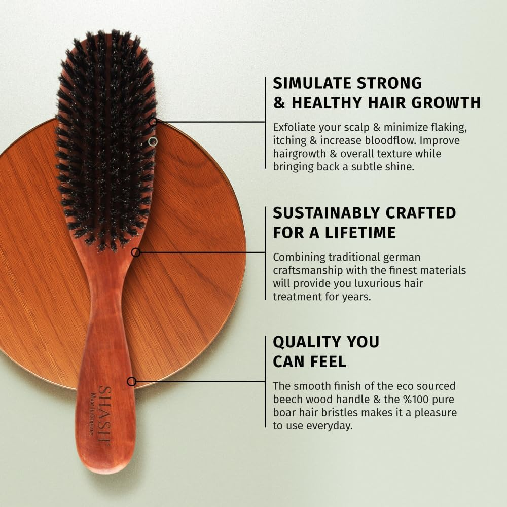 SHASH Classic German First Cut 100% Boar Bristle Hair Brush since 1869 - Conditions Hair, Improves Texture, Exfoliates Scalp image number 2