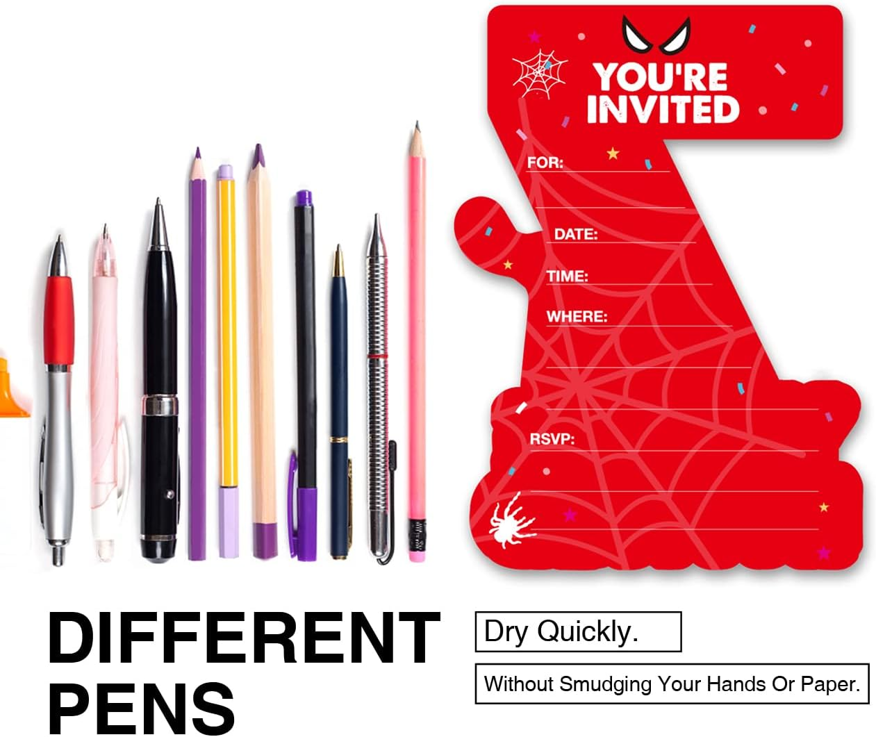 Cute Superhero 7Th Birthday Party Invitations Glitter Super Hero 7 Year Old Boy Birthday Shaped Invites Fill-In Invitations with Envelopes, Set of 20 image number 3