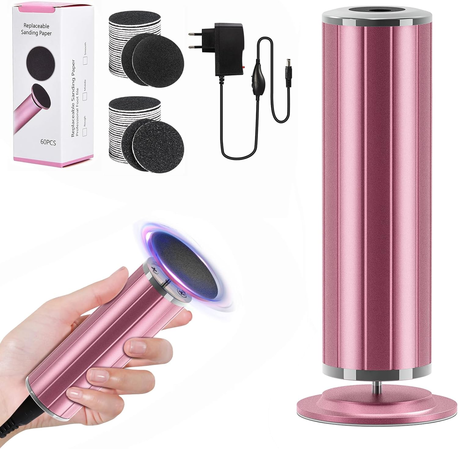 Electric Callus Remover Feet with 60 Sanding Pads, Made of Aluminium, Continuous Speed Control - Professional Pedicure Device, Electric Foot File for Dead Hard Cracked Skin image number 3