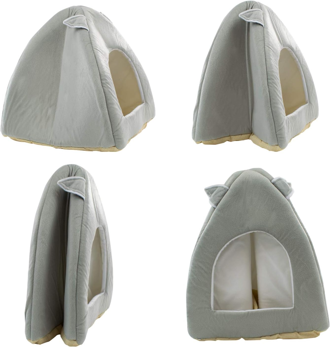 DIGIFLEX Grey Teddy Bear Style Pet Tent Bed, Kitten Bed &ndash; Fleece Soft Self Warming Washable Cat Bed - Ideal for Cats and Kittens &ndash; Soft & Comfortable Cat Bed Hut - 36 X 36 X 40Cm image number 3