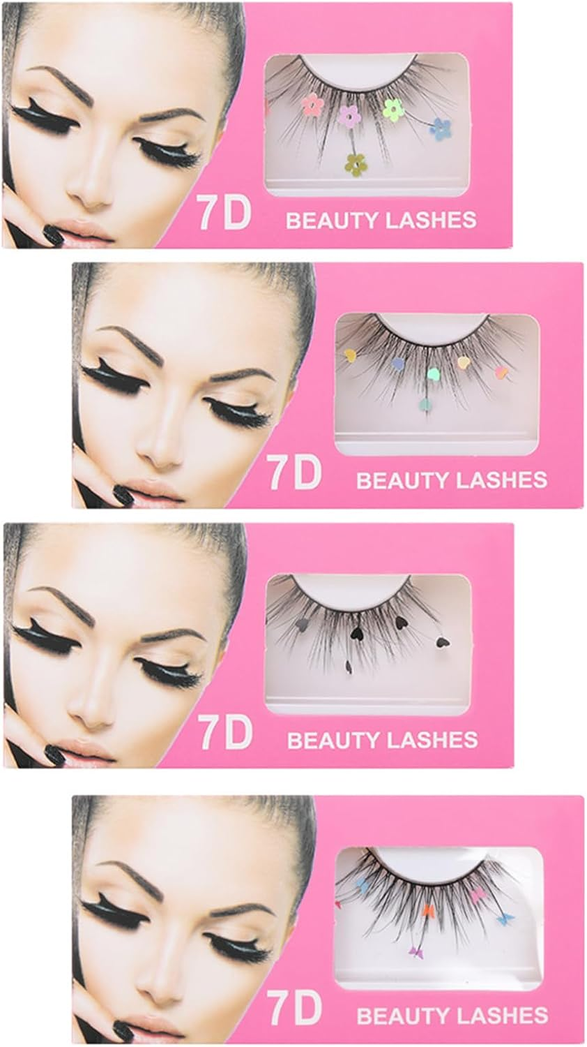 False Eyelashes Set, Beaufairy 4 Pairs 7D Mink False Natural Reusable Sequins Artificial Eyelashes, Easy to Wear, DIY Eyelash Extension Kit for Christmas Show Stage, Party, Date image number 5