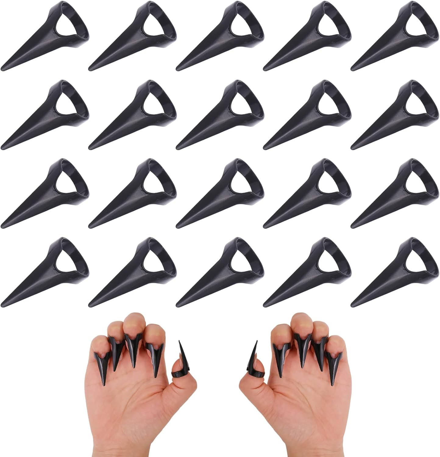 GLOBLELAND 20 Pieces Black Finger Claws Rings for Cosplay Retro Alloy Full Nail Set Gothic Punk Rock Talon Nail Fingertip Claw for Vampire Cat Wolf Cosplay Nail Art Halloween Costume Accessories