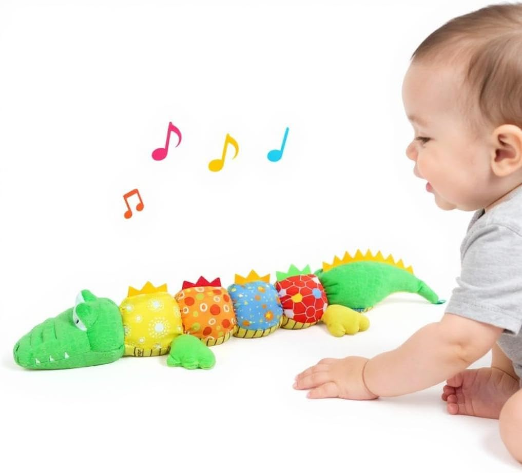 Baby Sensory Toy Stuffed Animal - Soft Crinkle Rattle Plush Caterpillar for Newborns 0-12 Months, Tummy Time & Auditory Development Infant Toy, Safe Bpa-Free Gift for Boys & Girls (Crocodile) image number 3