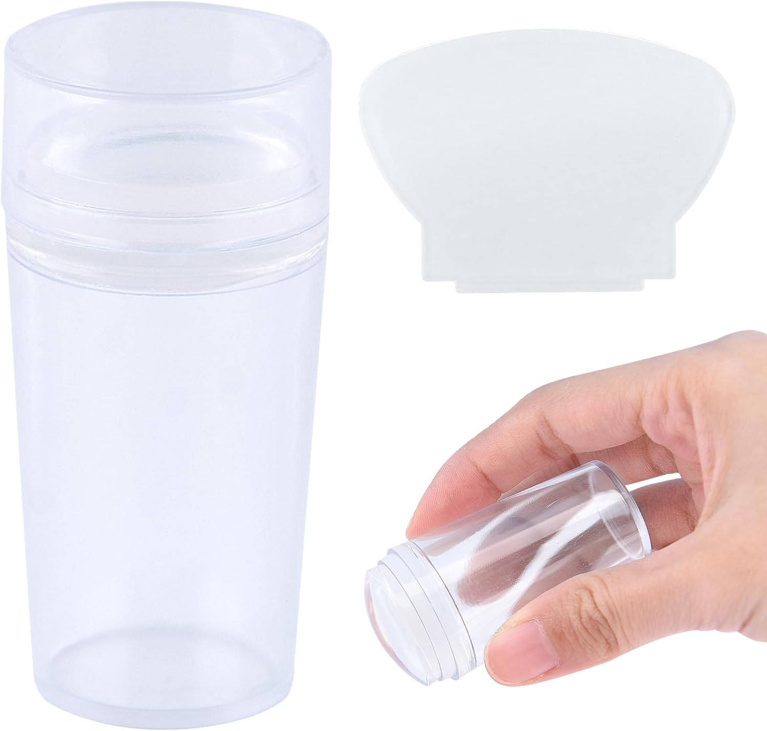 Clear Nail Art Stamper Scraper Set, Silicone French Manicure Stamp, Nail Jelly Stamp, with Cap, for DIY Nail Art Tools Accessories, for French Smile Line Tools (Transparent)