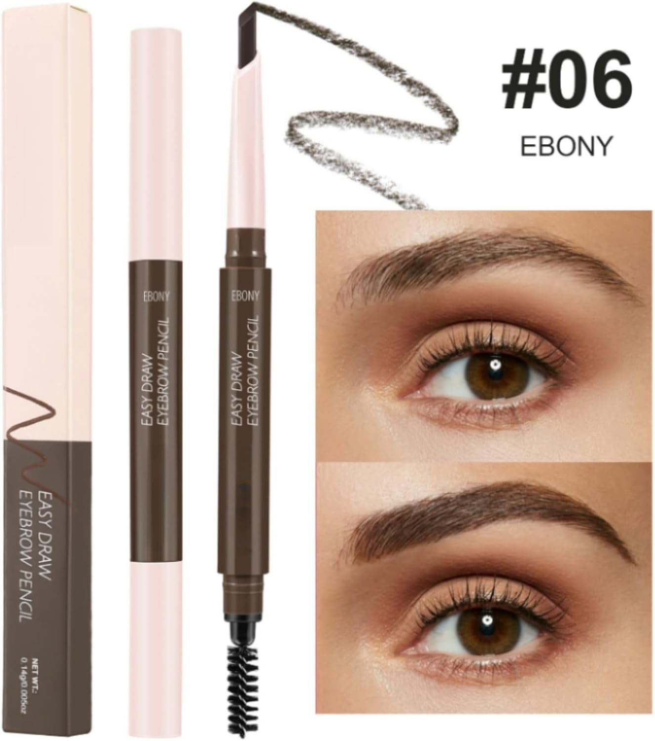 Okerker Brown Dual-Ended Eyebrow Pencil - Waterproof, Smudge-Proof Brow Liner with High Pigment, Smooth Glide Formula, Built-In Sharpener#06
