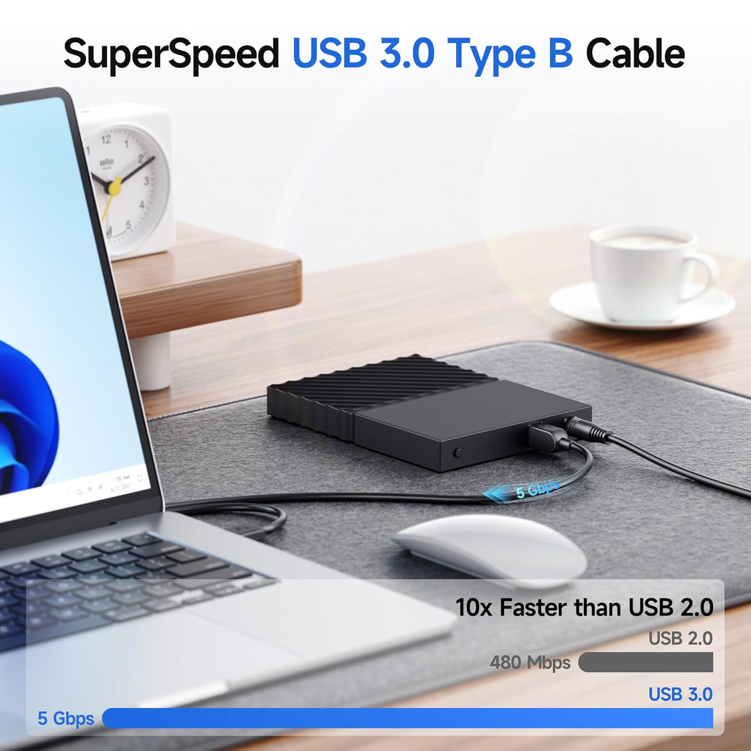 Cable Matters USB C to USB B 3.0 Cable - 2M, USBB to USBC Cable with Type-B 3.0 Connector, Black image number 2