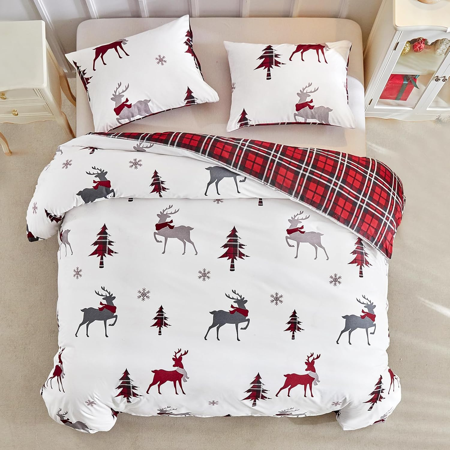Tokokimo Christmas Duvet Cover 135/150, 3-Piece Microfibre Bedding Set, Christmas Elements, Composition: 1 Duvet Cover 240 X 220 Cm + 2 Pillowcases 50 X 75 Cm, Reindeer Motif image number 4