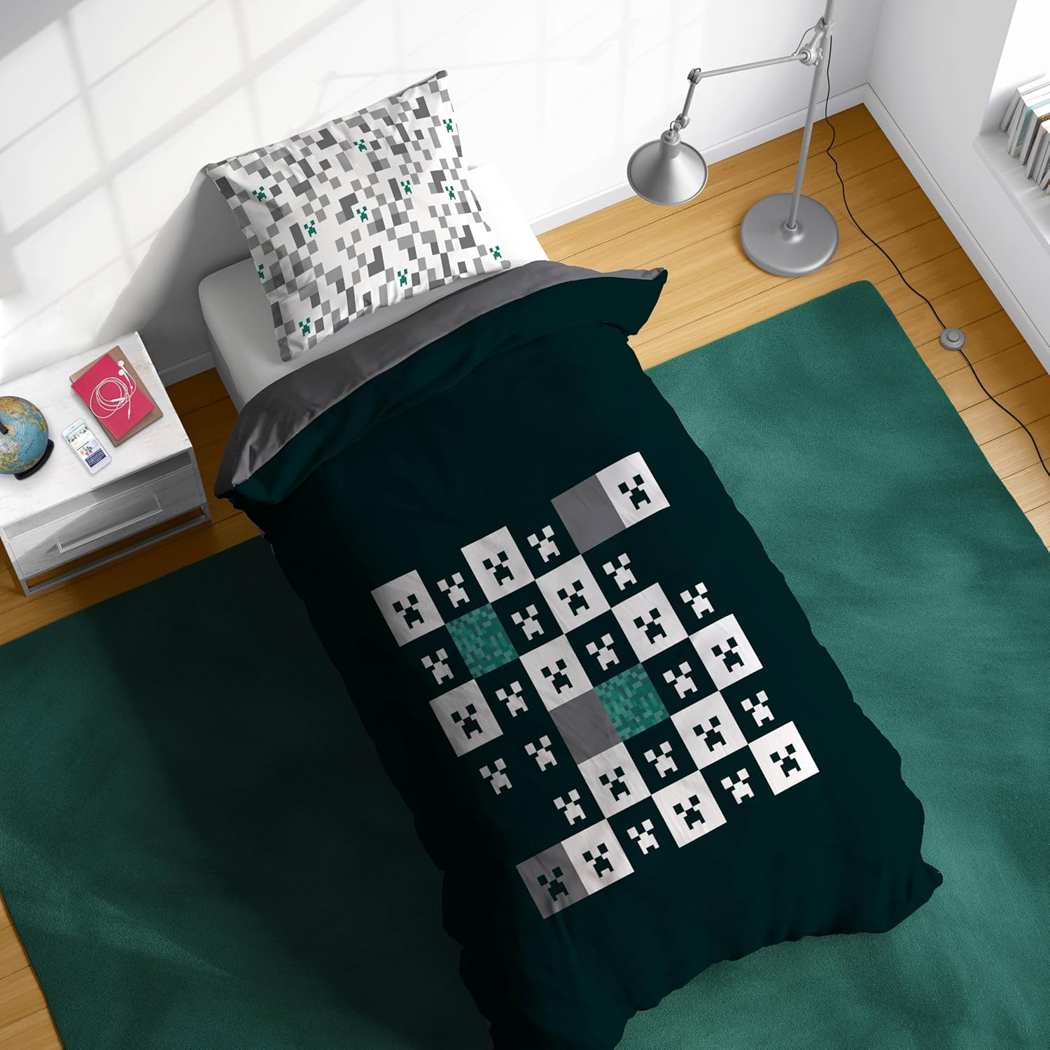 Jay Franco Minecraft Creeper Checkerboard 100% Cotton Bed Linen Set Duvet Cover Set for One Person - Includes 50 X 70 Cm Pillowcase image number 5