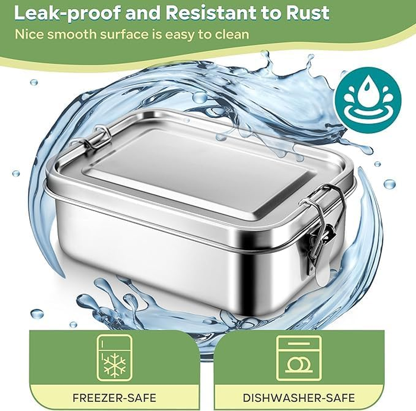 2-Pack Stainless Steel Lunch Box Set【1400Ml & 550Ml】&ndash; 1400Ml Leak-Proof Lunch Box with Divider & 550Ml Metal Snack Container, Reusable Food Storage for Work, School, and Outdoor Meals image number 5