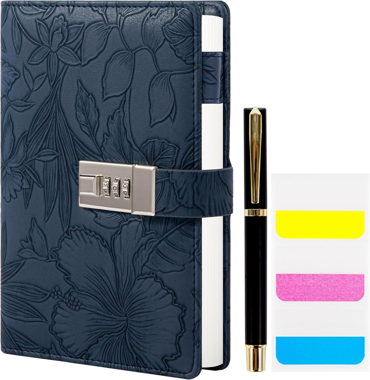 Diary with Lock for Women, 3D Embossed Journal with Lock, 224 Pages Wide Lined Notebooks, PU Leather with Pen and Stickers Planner Organizer for Women & Men