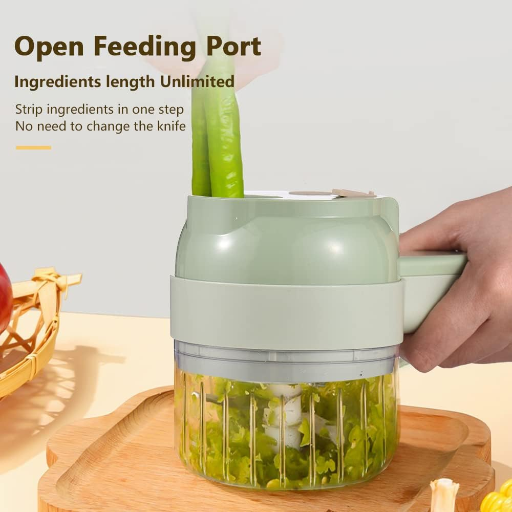 Vegetable Chopper 4 in 1 Handheld Electric Food Chopper Set Wireless Vegetable Cutter Set with USB Powered for Garlic Chili Onion Celery Ginger Meat Green image number 6