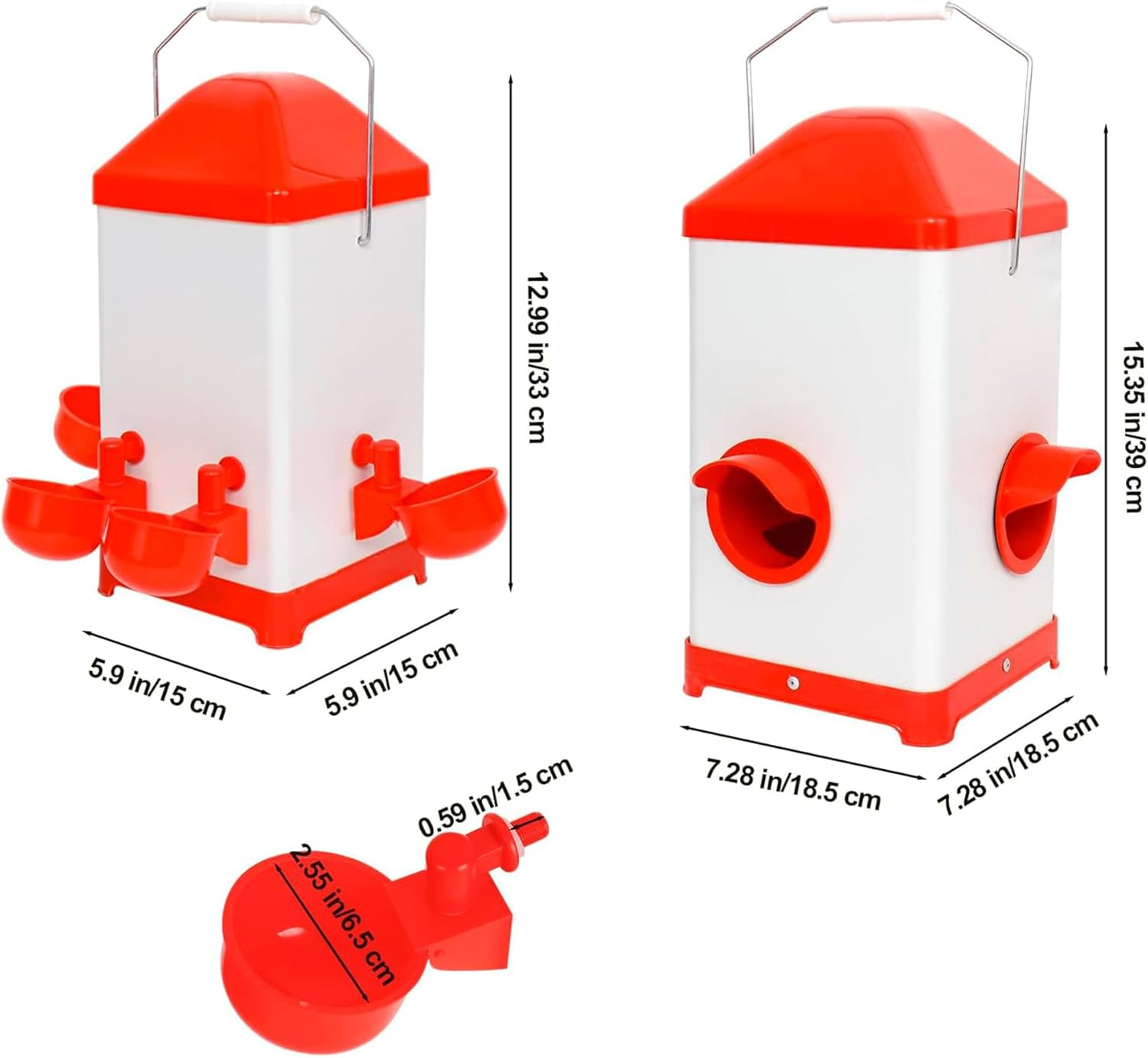 CLOUDSEASON Chicken Feeder and Waterer Set 8Kg Auto Chicken Feeders and 4L Poultry Waterers 4 Auto-Fill Water Cups and 2 Feeding Ports with Rain Hood image number 4