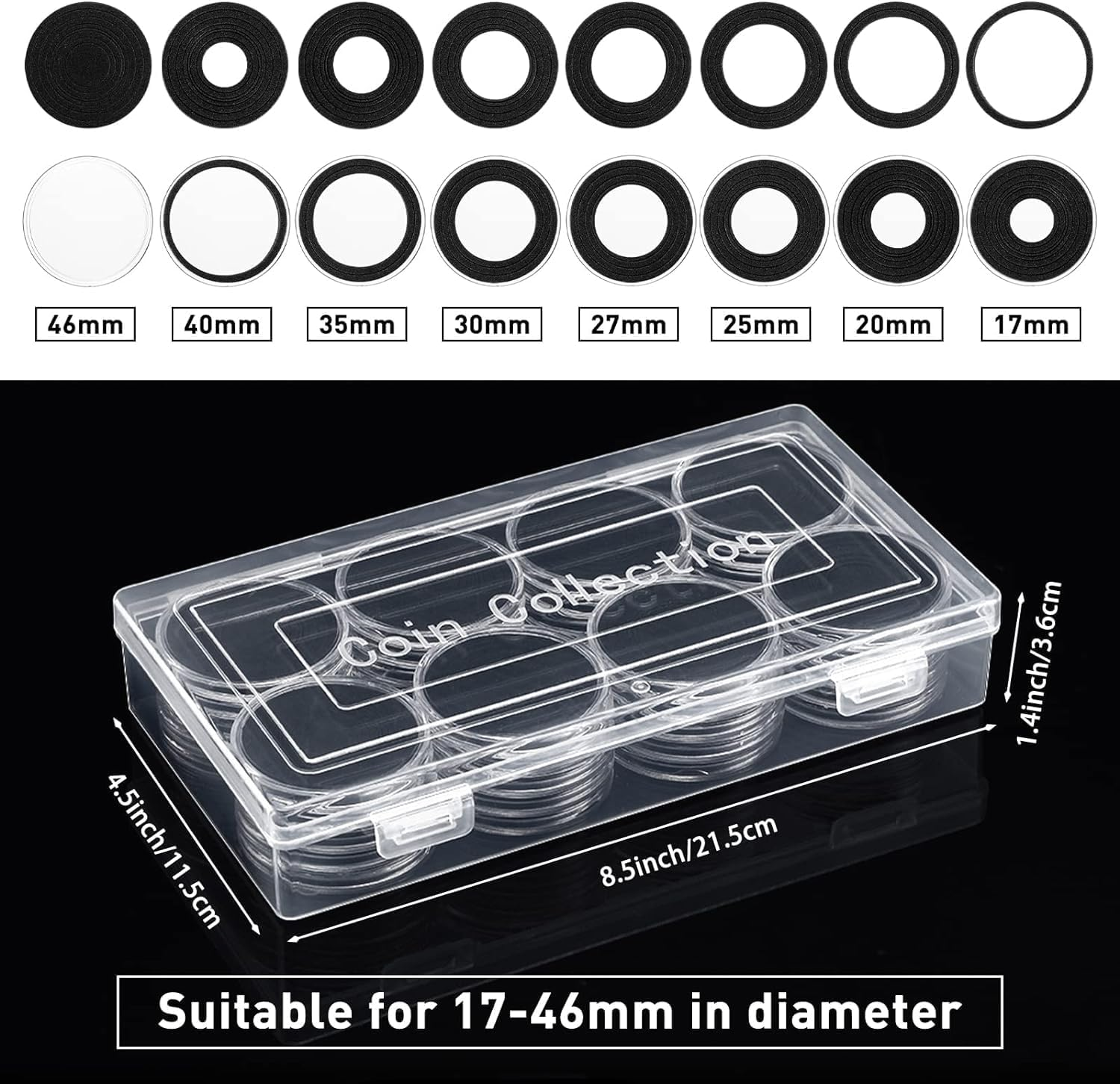 40 Pcs 46Mm Coin Capsules,Coin Holders for Silver Eagles Coin Capsules Coin Case Silver Coin Collection Supplies image number 3