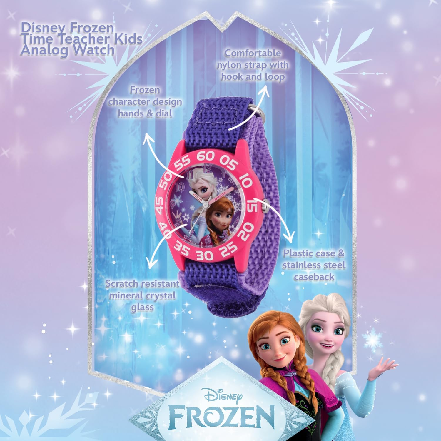 Disney Frozen Kids' Plastic Time Teacher Analog Quartz Nylon Strap Watch - Frozen image number 6