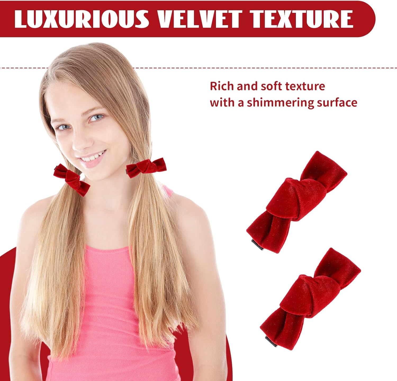 TELAIN Set of 3 Red Velvet Headband and Bows Set, Elegant Hair Accessories with Alligator Clips, Comfortable and Versatile for Stylish Looks image number 1