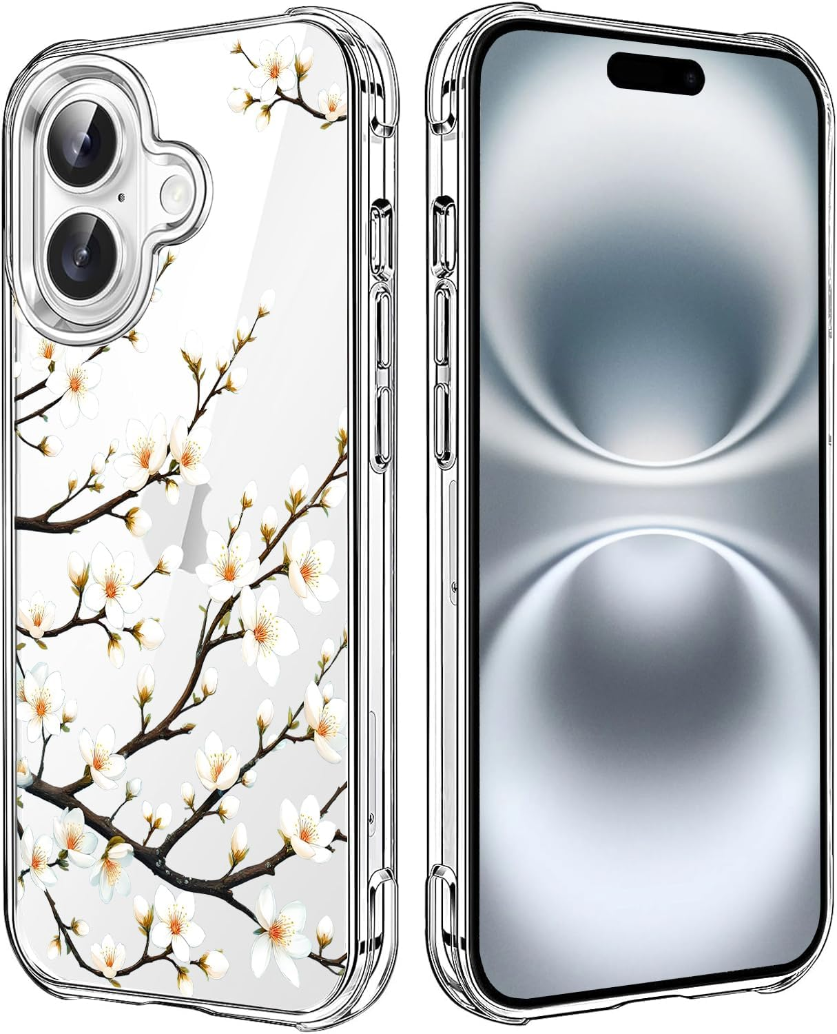 HEYORUN Cherry Blossom Clear Case Compatible with Iphone 16, Sakura Girls and Women Floral Back Case Cover, Pink Flower Transparent Flexible TPU Bumper Shockproof Protective Case image number 3