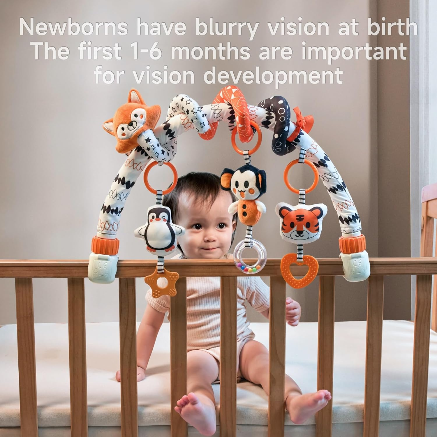 TUMAMA Black and White Baby Stroller Arch Toys, Removable Spiral Hanging Rattle, High Contrast Car Seat and Stroller Toys for Baby 0 3 6 9 12 Months image number 3