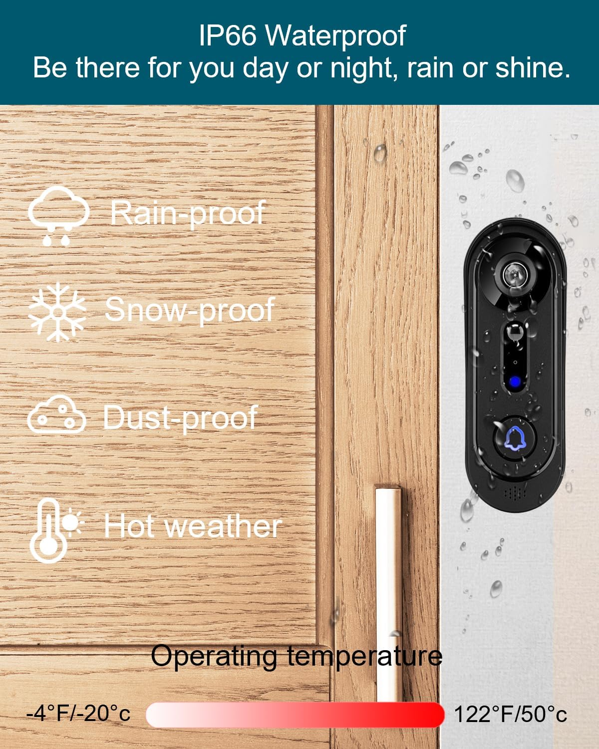Doorbell Camera Wireless 2K, Video Doorbell with Chime,Cloud Storage,Human Motion Detection, Real Time,2-Way Audio, Night Vision, IP65, 166&deg;Wide Angle image number 6