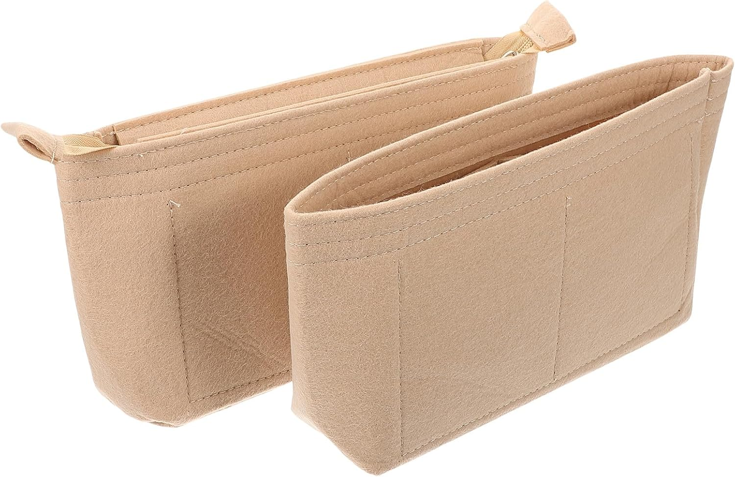 DRESSOOS 2Pcs Felt Purse Organizer Insert Bag Set with Zipper and Open Top Small Tote Bag Insert Organizer for Handbags and Travel Beige Wool Felt Handbag Liner image number 6