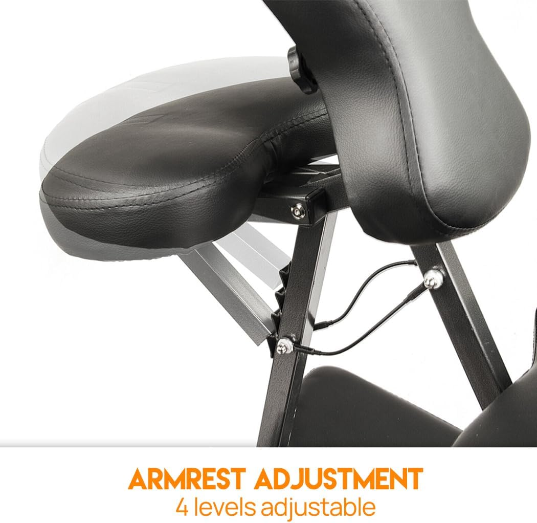 PORIYA Foldable Massage Chair Table Aluminium Portable Chair Beauty Therapy Tattoo Waxi 250Kg Capacity, Adjustable Headrest Chest Pad with Carry Bag, Black