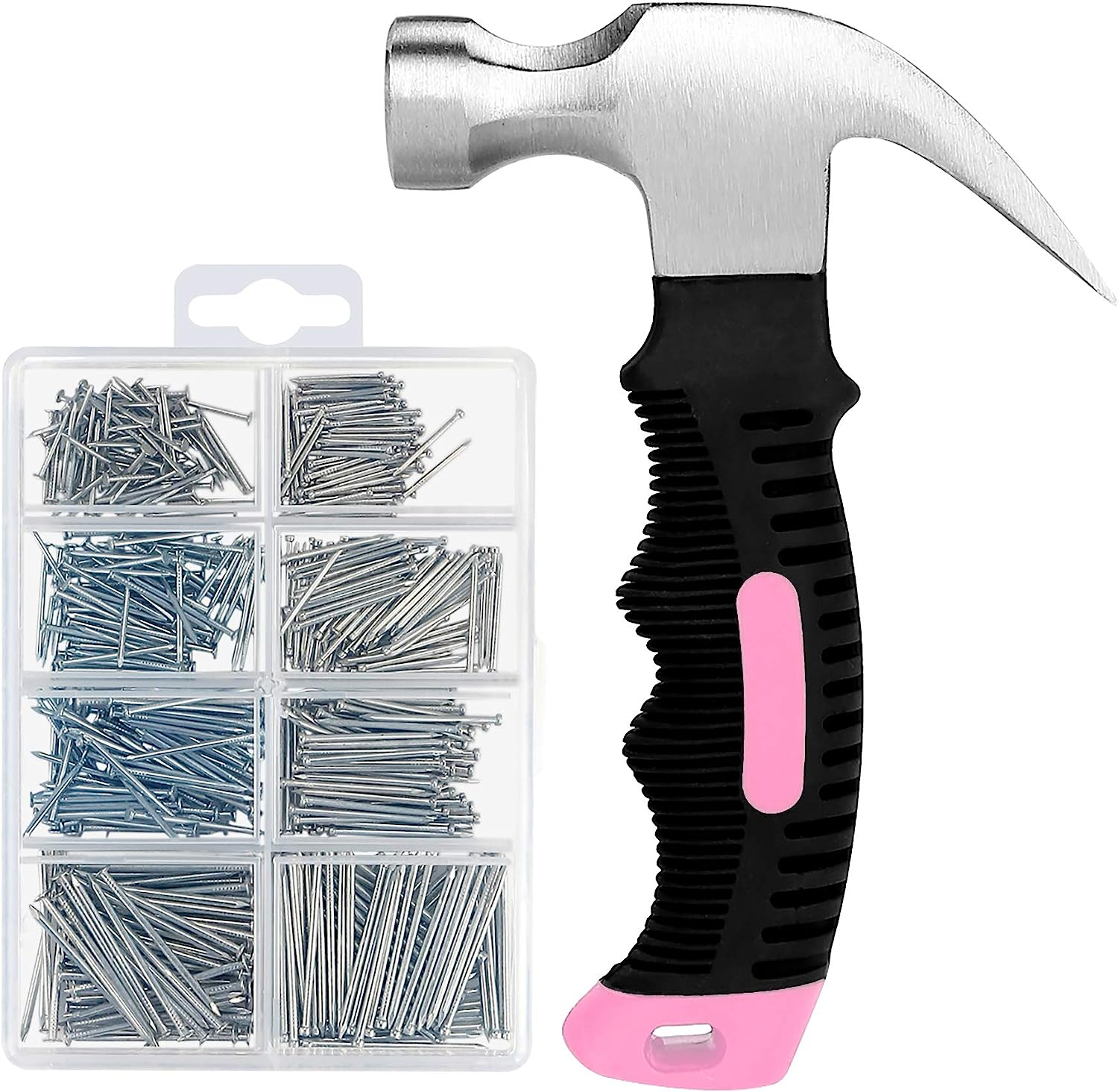 KURUI 560Pcs Small Nails for Hanging Pictures Assortment Kit & 8Oz Small Hammer, Mini Hammer Set with Hardware Nails Assorted Set, 280 Wall Nails & 280 Finishing Nails