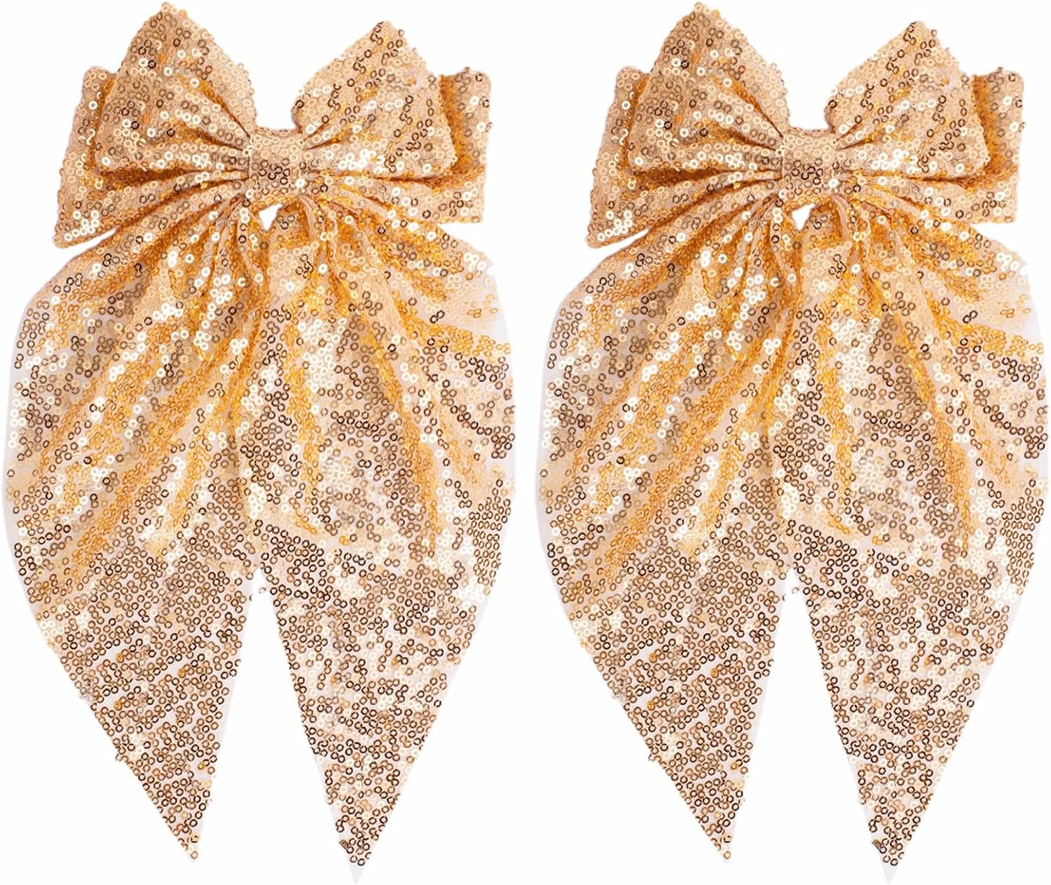Sparkly Sequin Hair Bows for Women Girls Gold Glitter Hair Bows with Long Tail Large Hair Barrettes Hair Clips Bling Hair Accessories for Christmas Holiday Birthday Party