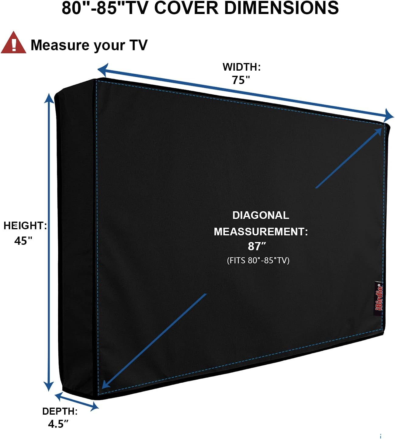 Ibirdie Outdoor Waterproof and Weatherproof TV Cover for 80 to 85 Inch outside Flat Screen TV, Black 600D Thick Fabric TV Screen Protector with Bottom Cover image number 4