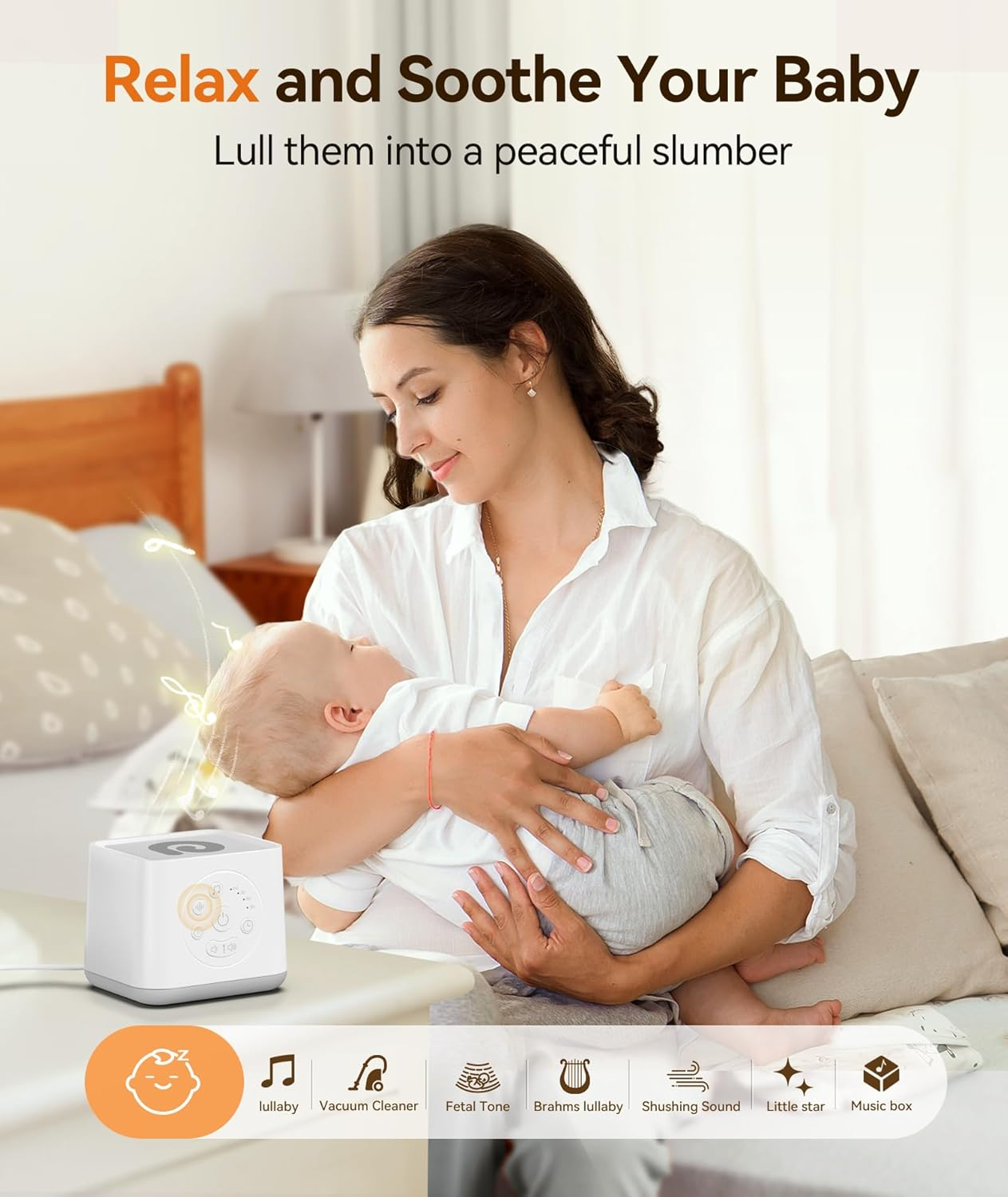 Dreamegg White Noise Machine - Sleep Sound Machine for Baby, 21 Natural & Soothing Sounds with Baby Shushing, Lullabies, Rain Ocean, Timer or Continuous, Compact Sleep Machine for Nursery Kids Adults image number 4