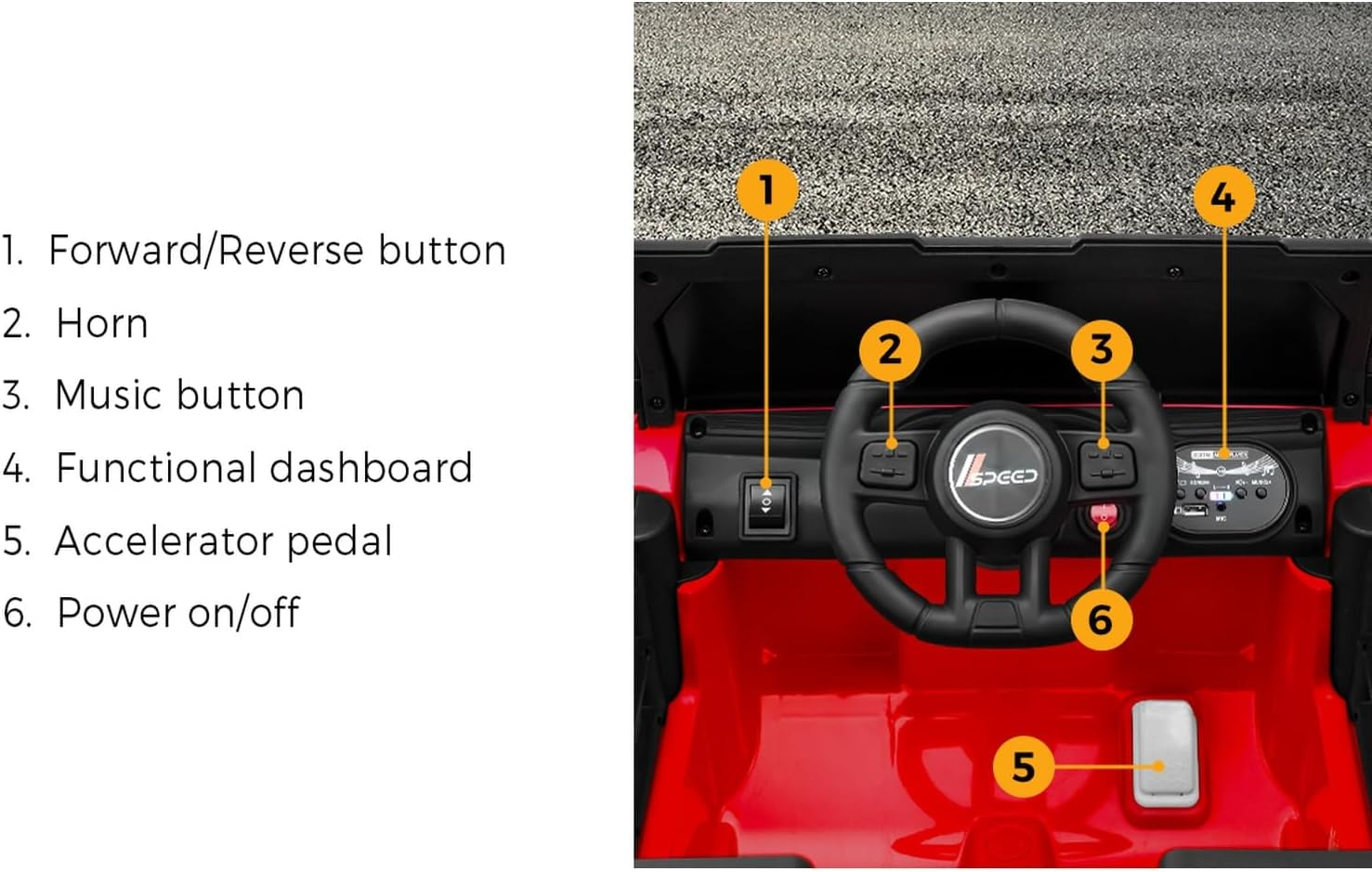 Mazam Kids Ride on Car Jeep Toy Car with 12V Battery and Remote Control Built-In Music 30Kg Capacity Electric Cars Suitable for 3 Years Old and above Red image number 6