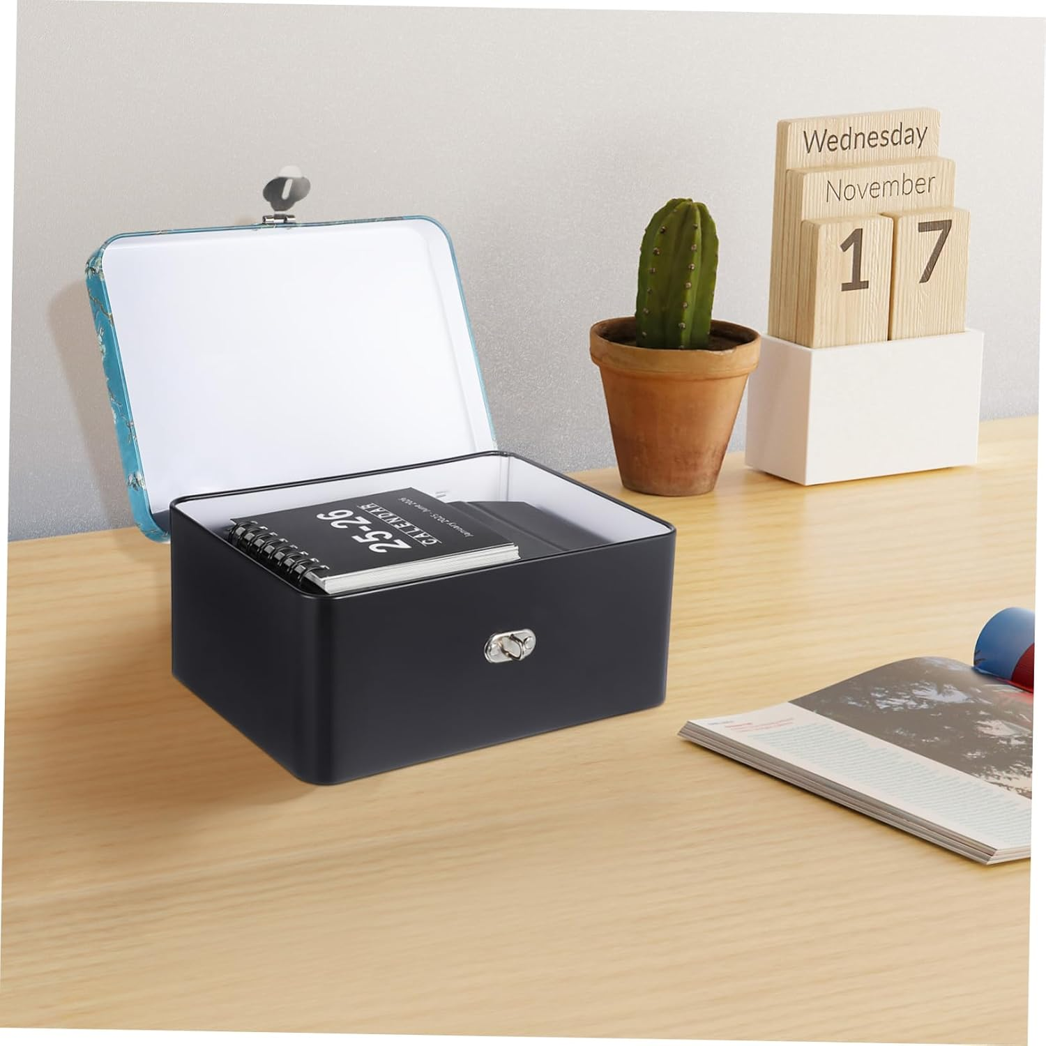 Lockable Storage Box Outdoor Key Lock Tinplate Box Capacity Jewelry Organiser image number 4