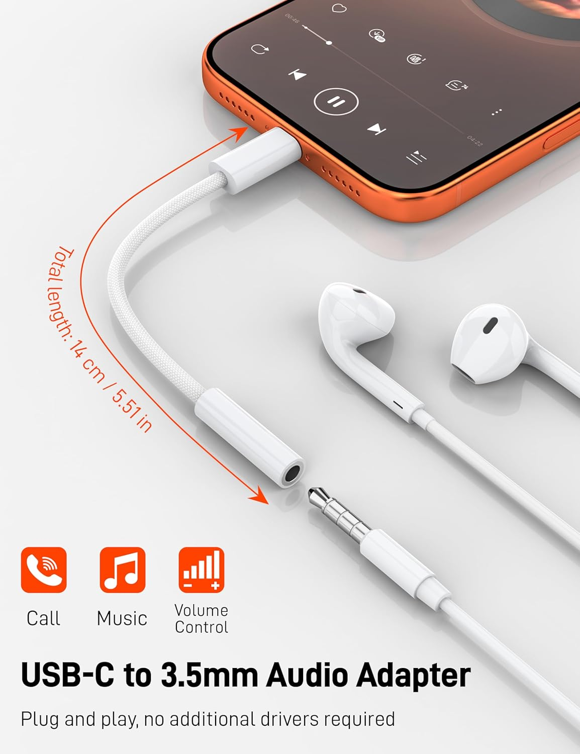 USB C to 3.5Mm Audio Headphone Adapter, Type C to Headphone Jack Adapter Compatible with Iphone 17 Pro Max/16/15,Samsung Galaxy S25 Ultra/S24/S23,Pixel,Ipad Pro image number 4