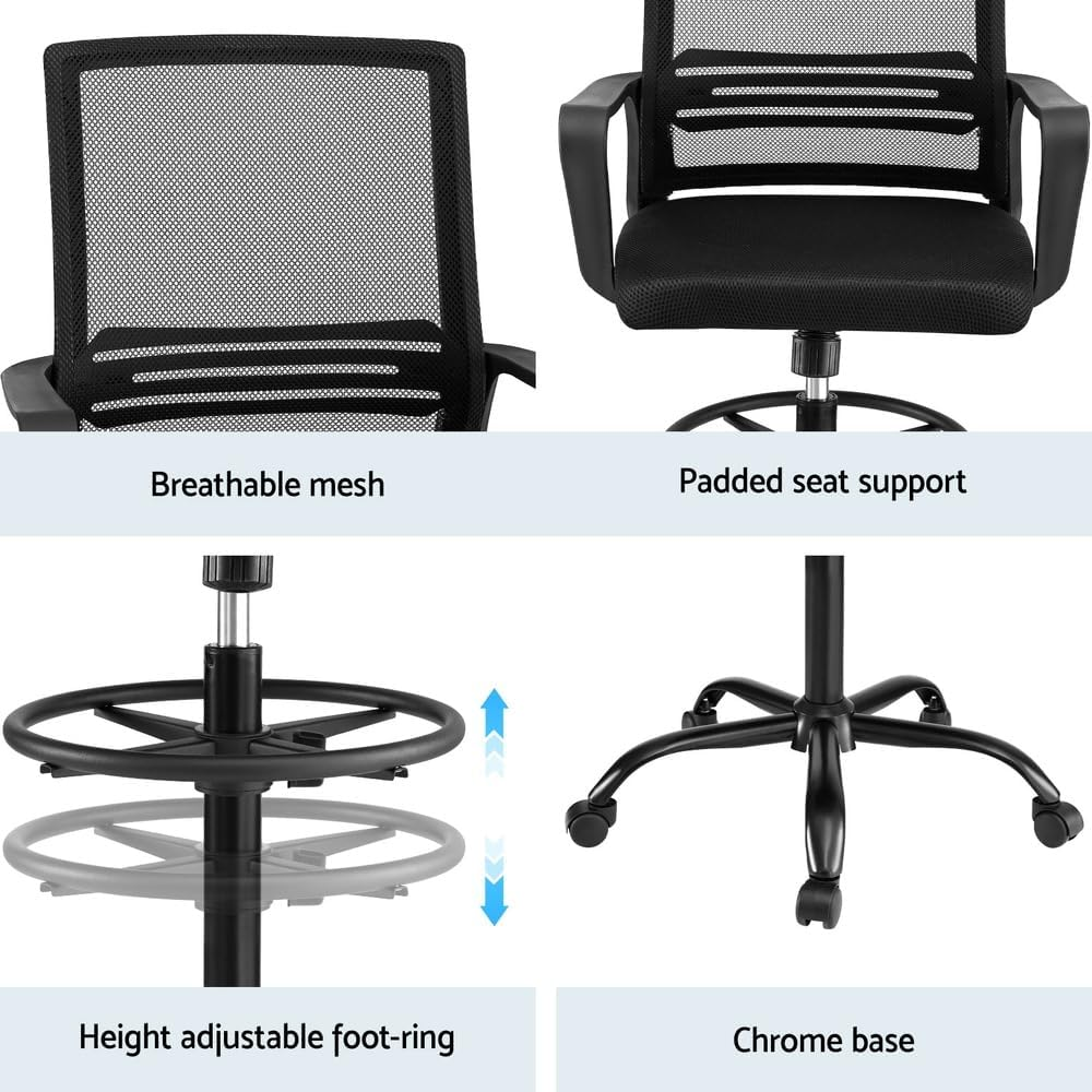 Artiss Office Chair Drafting Chairs Stool Computer Desk Studios Mesh Black image number 5