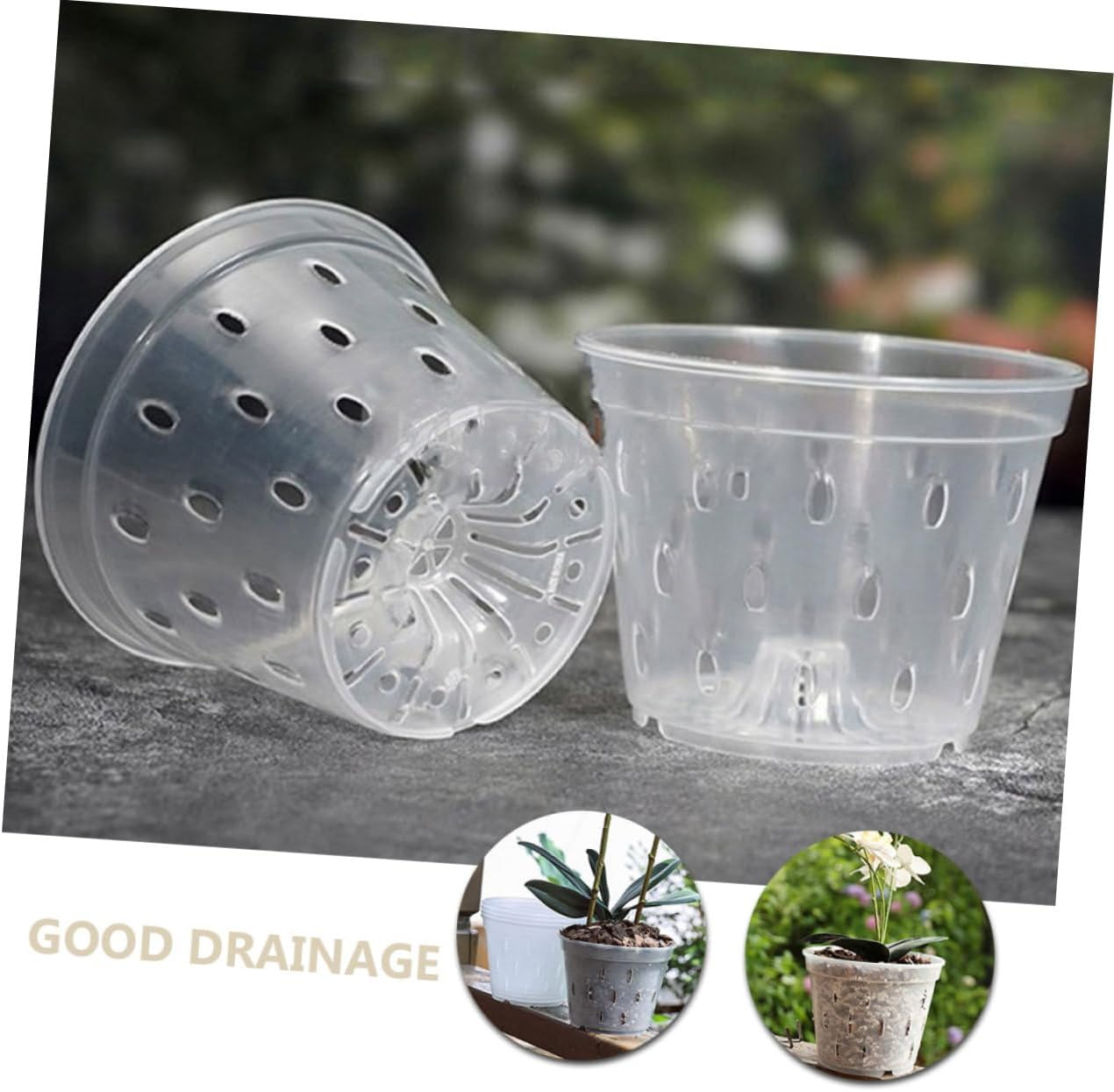 5Sets Clear Orchid Pots with Drainage and Saucers Breathable Slotted for Healthy Root Growth Transparent Flower Containers for Orchids and Outdoor Plants image number 1
