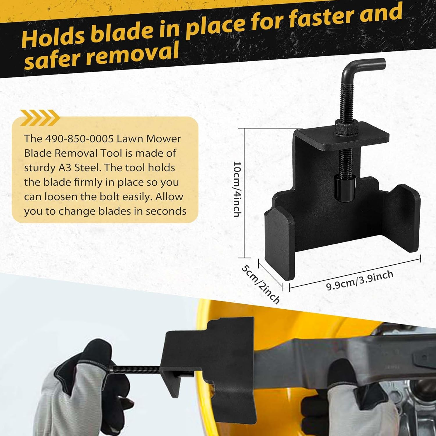 Lawn Mower Blade Removal Tool，490-850-0005 Universal Mower Blade Removal Tool with Lawn Mower Blade Sharpener and Balancer Replaces for MTD 21" Walk behind and Riding Lawn Mowers image number 6