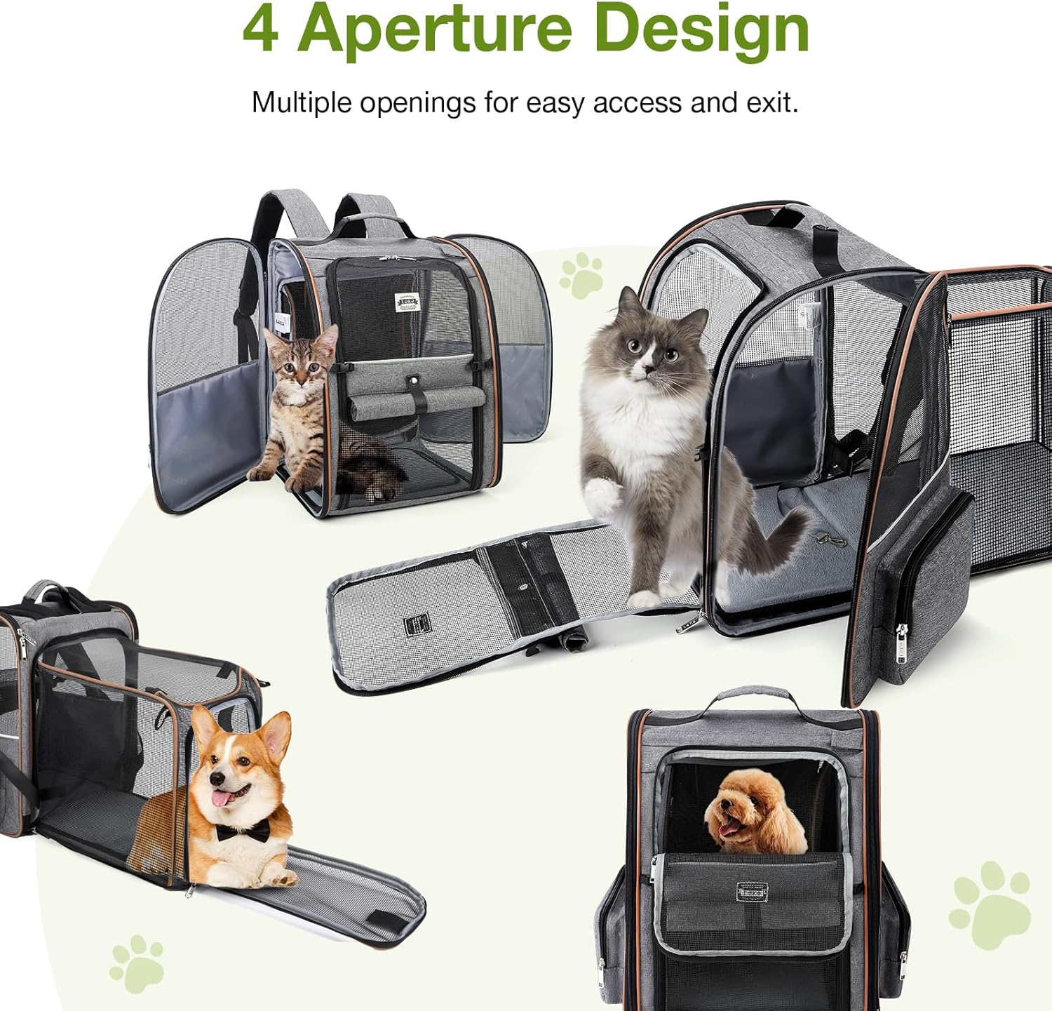 Lekebobor Large Cat Backpack Carrier Expandable Pet Carrier Backpack for Small Dogs Medium Cats Fit up to 18 Lbs, Dog Backpack Carrier, Foldable Puppy Backpack Carrier for Travel, Hiking,Grey image number 2